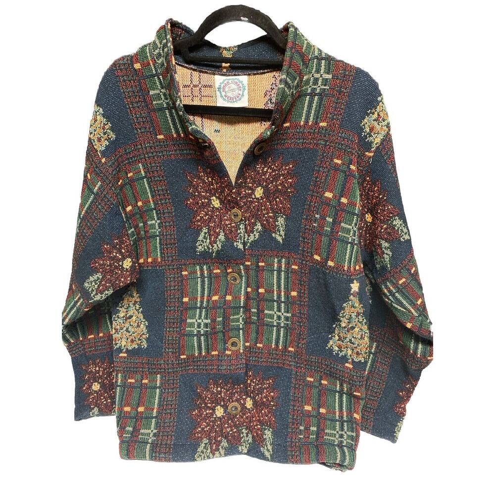 Vintage Sugar Street Weavers Tapestry Jacket L 90s Christmas USA One Size